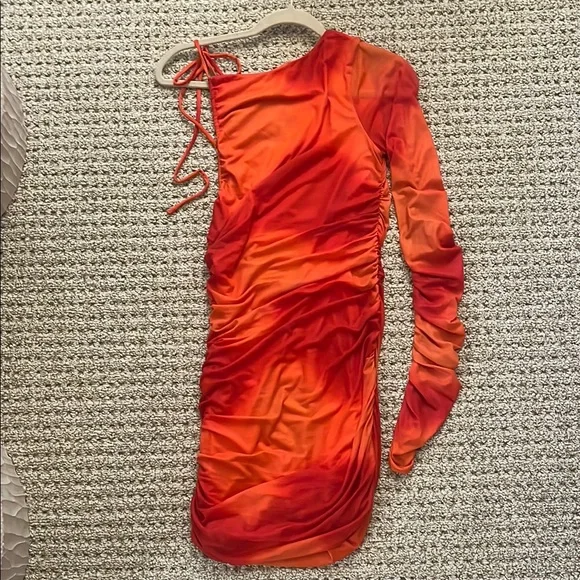 Camila Coelho Asymmetrical Dress in Fiery Red and Orange - Picture 6 of 8